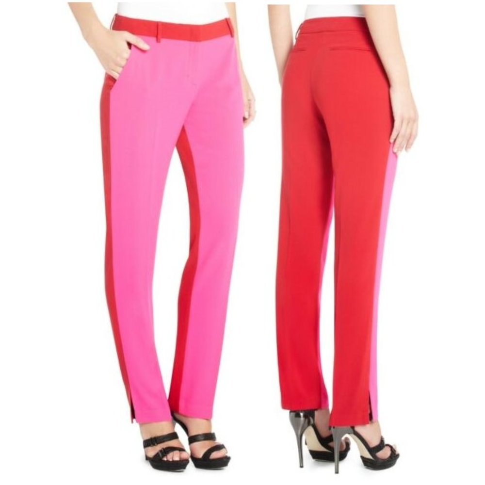 BCBG MaxAzria Neon Pink Monique Color Block Pants - Picture 2 of 10